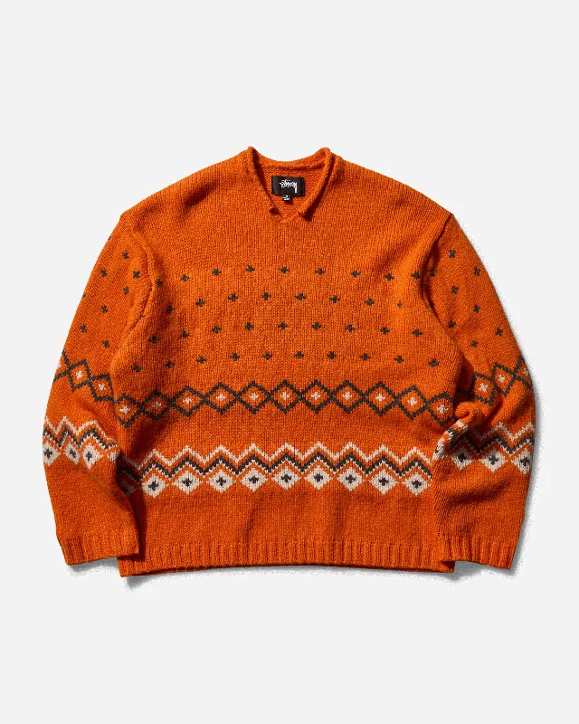 Men's Roll Neck Fairisle Sweater Orange