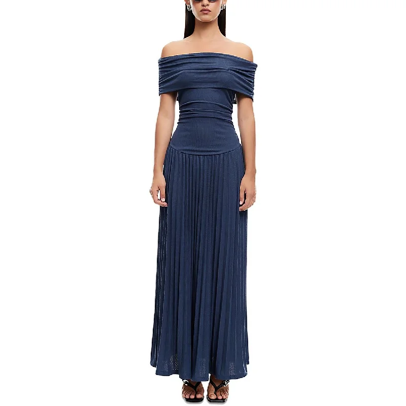 Field Of Dreams Womens Metallic Pleated Maxi Dress