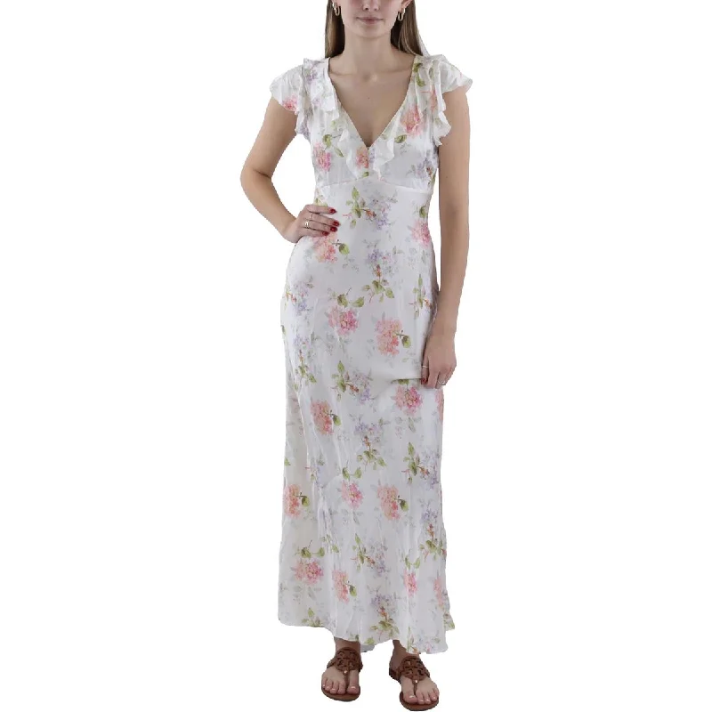 Womens Silk Floral Print Maxi Dress