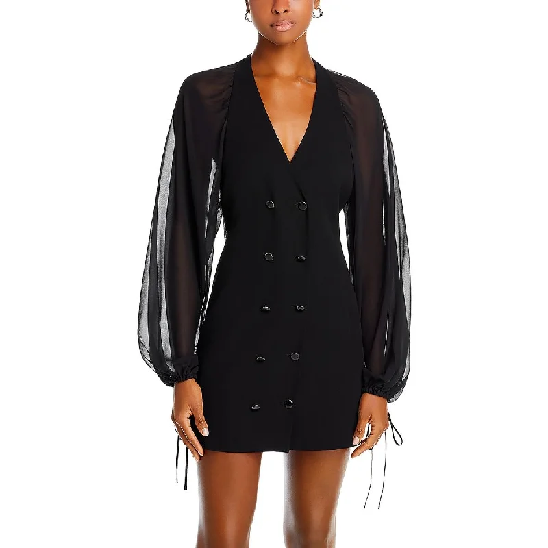 Womens Blazer Dress Sheer Sleeves Mini Dress