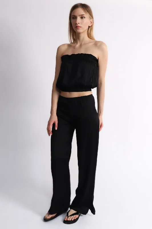 Black Satin Side Slit Pant