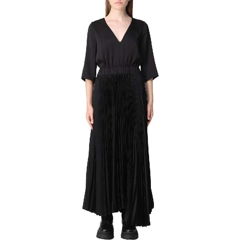 Womens Pleated Long Sleeve Maxi Dress