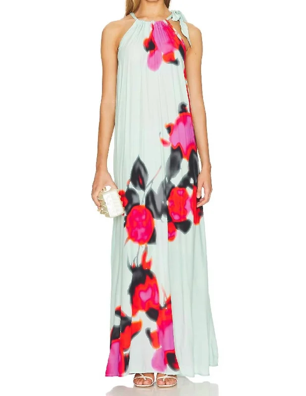 Fotshot Floral Print Maxi Dress In Middle Blue