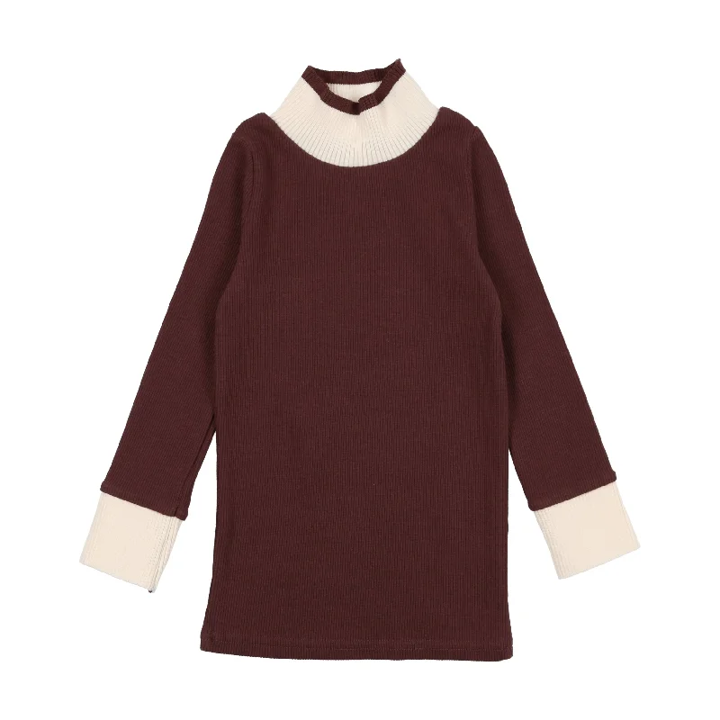 Lil Legs Ribbed Colorblock Mock Neck - Brick/Cream