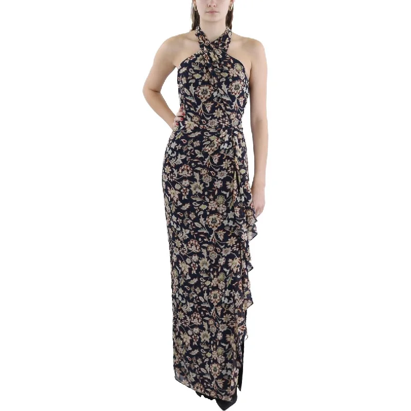 Womens Chiffon Floral Evening Dress