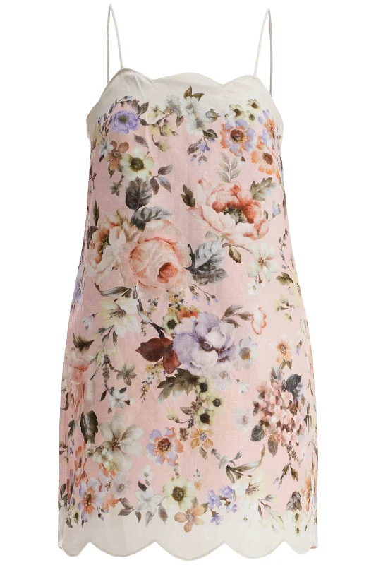 Zimmermann Women's Mini Floral Linen Dress In pink With Scallop Neckline And Sleeveless