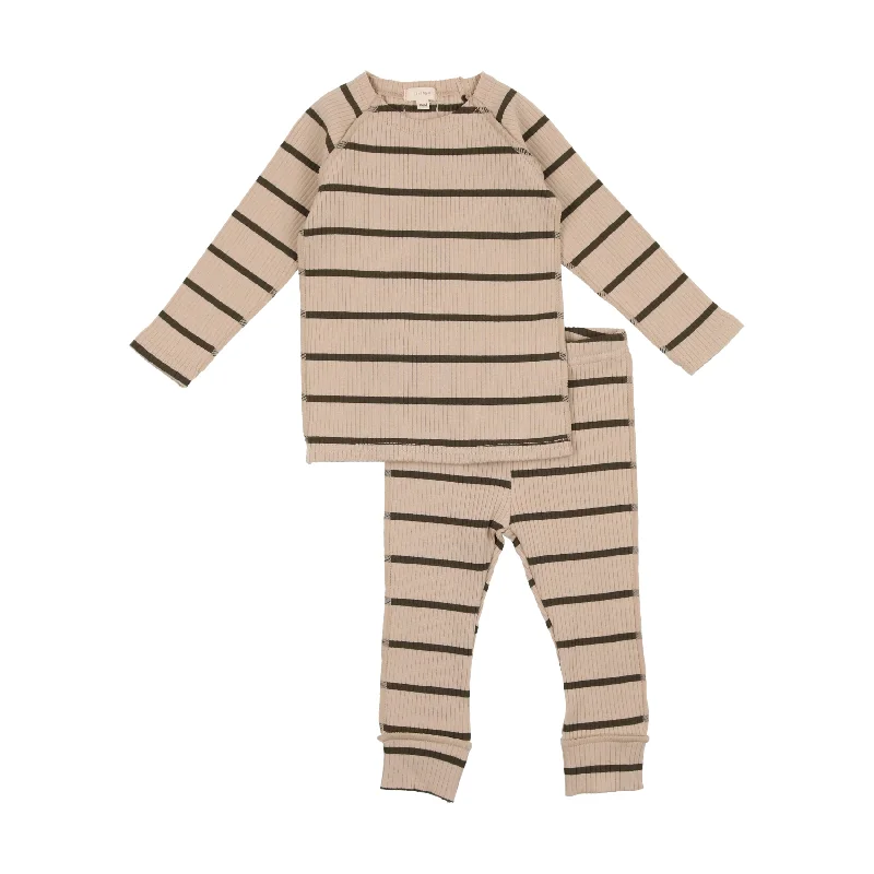 Lil Legs Boys Ribbed Set - Evergreen Stripe