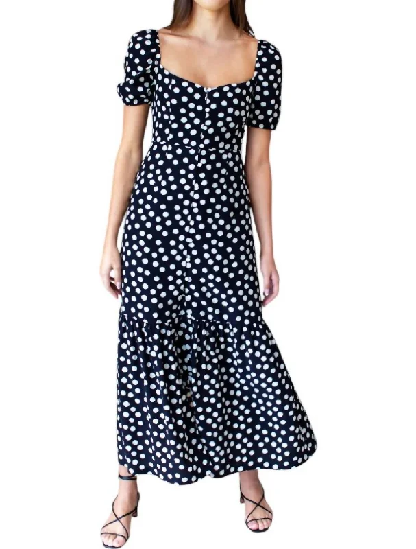 Luie Maxi Dress In Handpainted Dots Black + Ivory