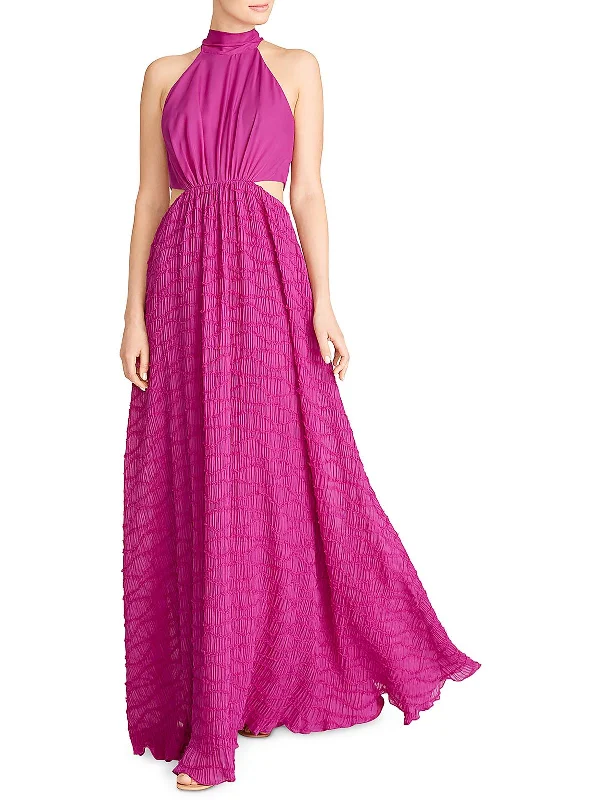 Womens Chiffon Pleated Evening Dress