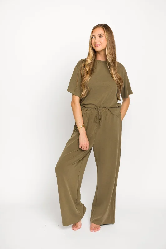 Macy Loose Fit T-Shirt and Wide Leg Pant Set in Sage