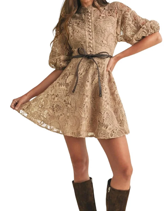 Rachel Lace Mini Dress In Beige