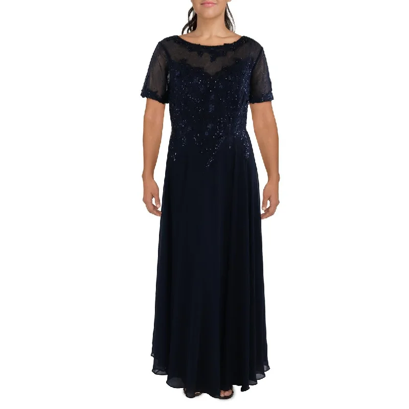 Plus Womens Chiffon Embellished Evening Dress