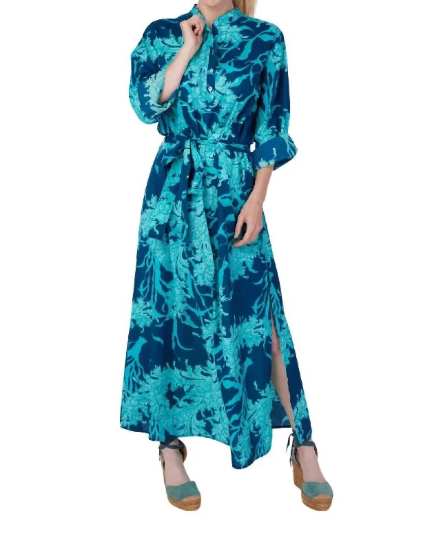 Elina Coral Print Maxi Dress In Navy Aqua Coral