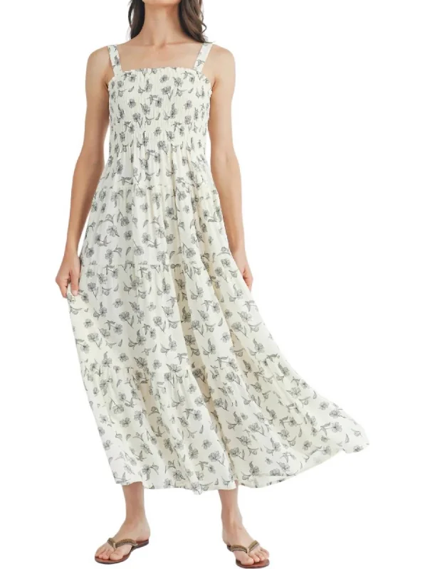 Floral Smocked Maxi Dress In Ivory