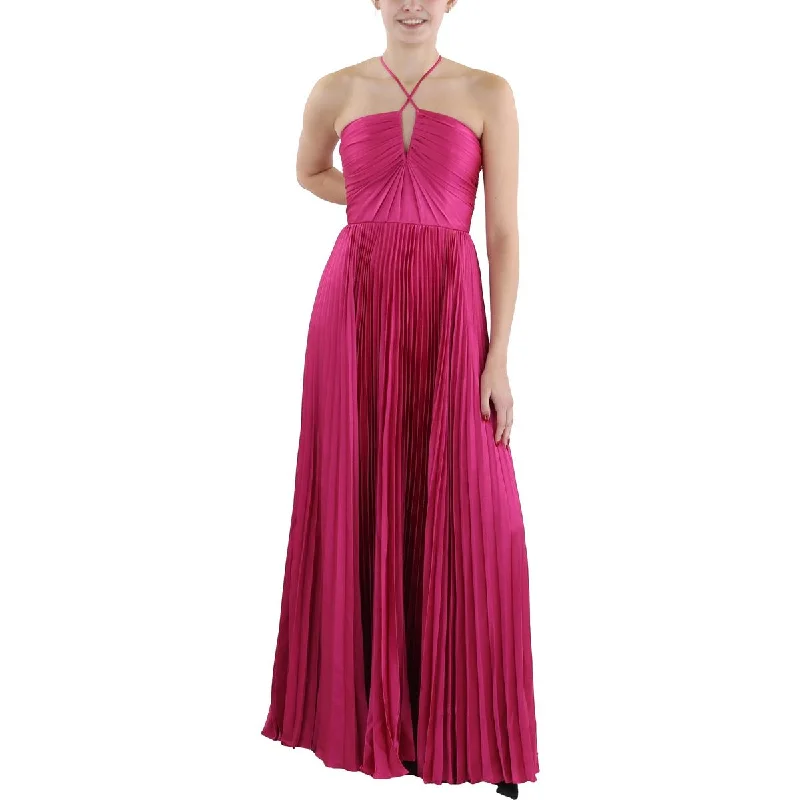 Womens Pleated Tea Length Evening Dress