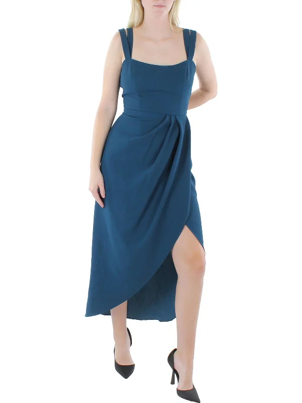 Womens Cascade Ruffle Long Evening Dress