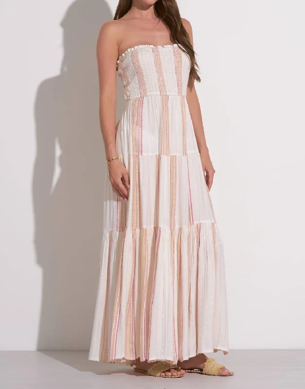 Strapless Maxi Smock Dress In White Pink Stripe