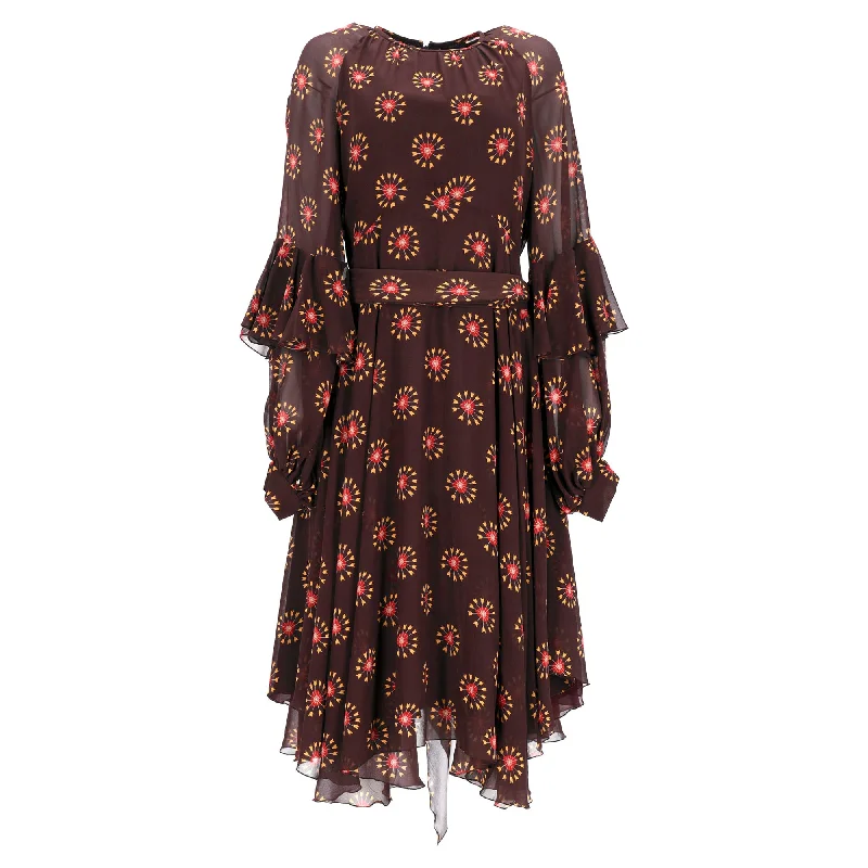 Etro Printed Midi Dress in Brown Silk