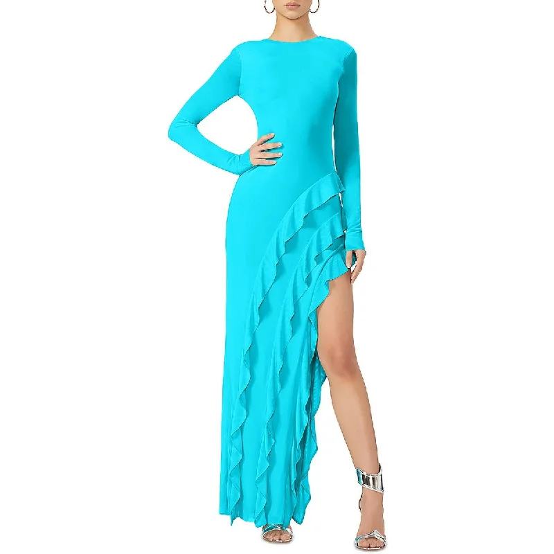 Womens Open Back Ruffled Maxi Dress