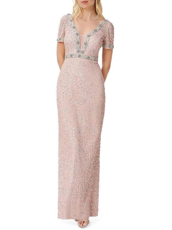 Womens Mesh Embellished Evening Dress