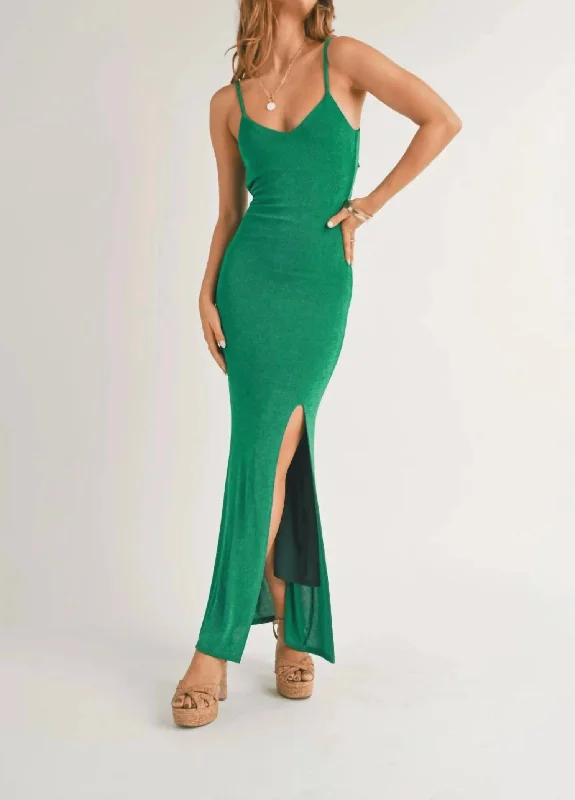 Cacti Open Back Ruffled Maxi Dress In Jade