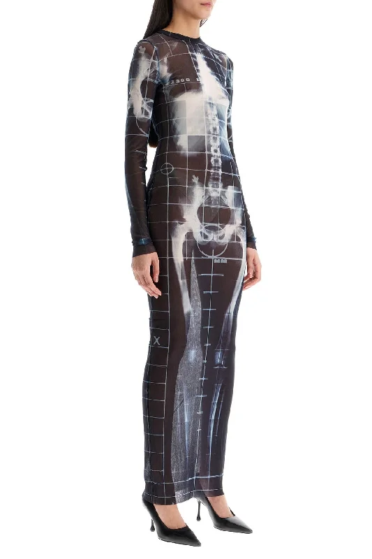 Jean Paul Gaultier Long Dress With X-Ray Print In Black, Blue, And Light Blue Squeletor