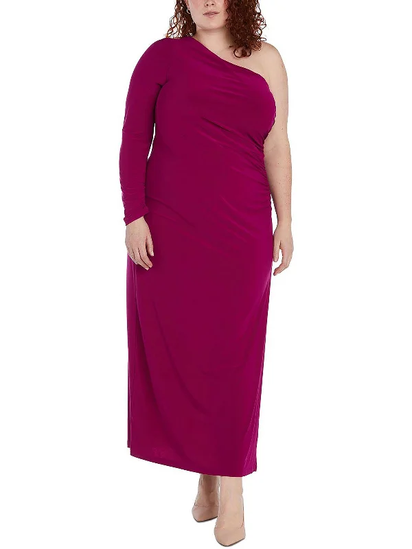 Plus Womens Jersey One Shoulder Evening Dress