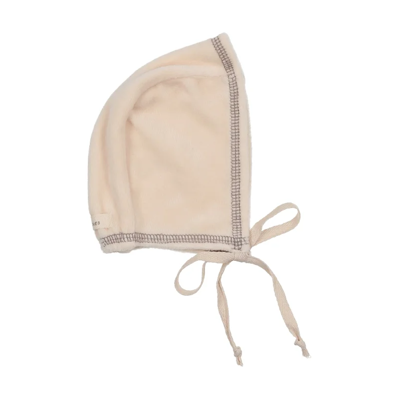 Lil Legs Classic Velour Bonnet - Cream with Grey Stitch