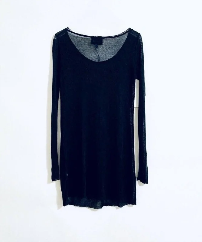 Women's Linen Sheer Long Sleeve Mini Dress In Black