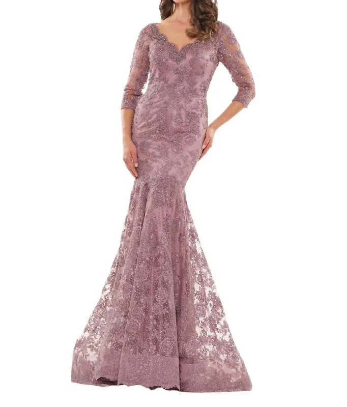 Long Mother Of The Bride Lace Dress In Deep Rose