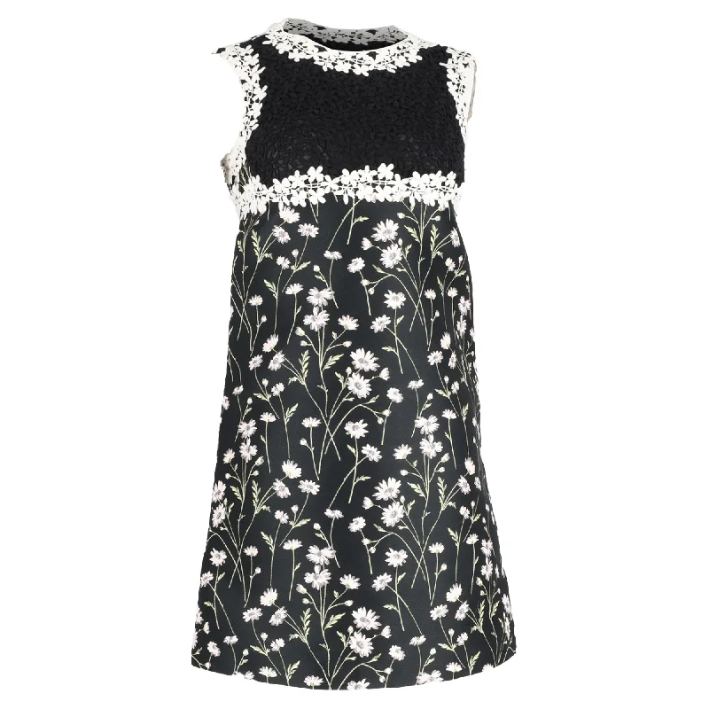 Giambattista Valli Floral Print Lace Detail Mini  Shift Dress in Multicolor Polyester