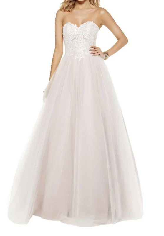 Tulle Strapless Embroidered Prom Dress In Seaglass/diamond White