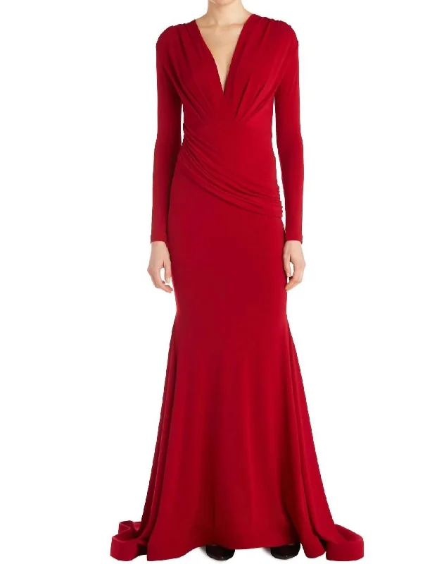 Long Sleeve Evening Gown in Red