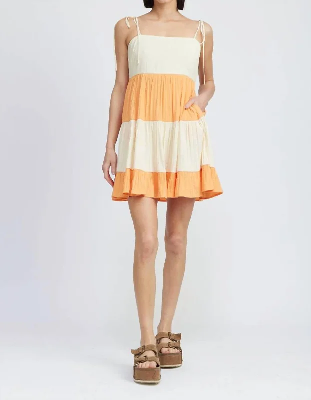 Tiered Mini Dress In Cream/orange