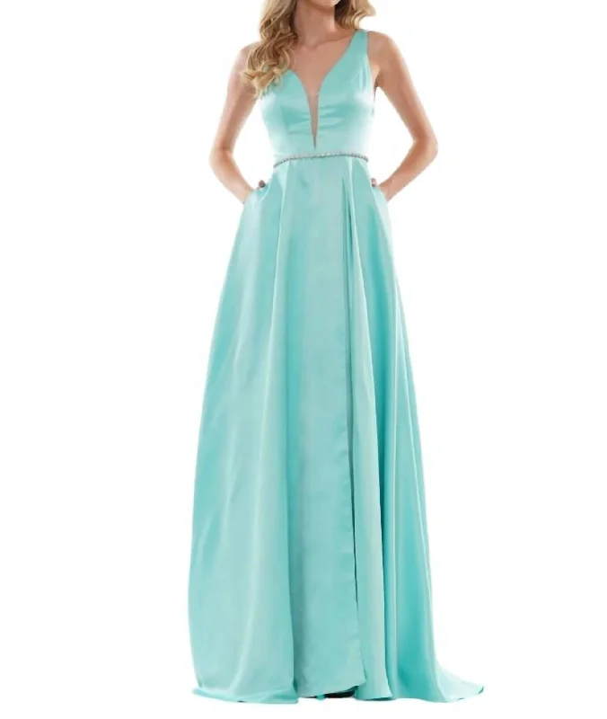 A-Line Satin Long Dress In Mint