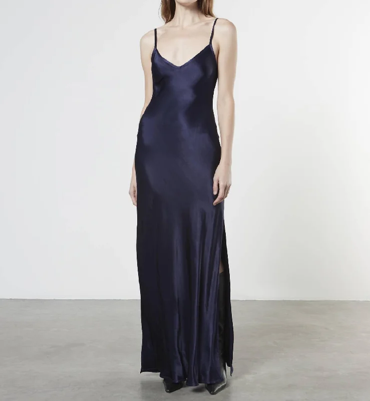 Bias Cut Maxi Dress In Dark Navy