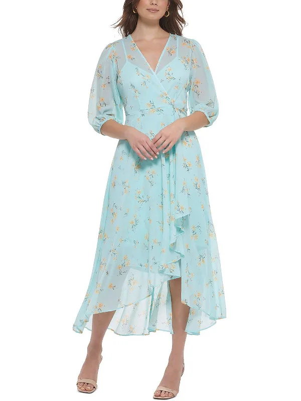 Womens Chiffon Floral Midi Dress