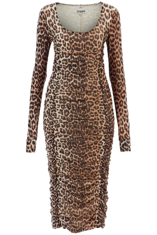 Ganni Women's 'Animal Print Midi Dress In Mesh