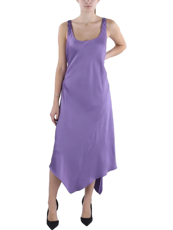 Womens Faux Satin Midi Cocktail And Party Dress