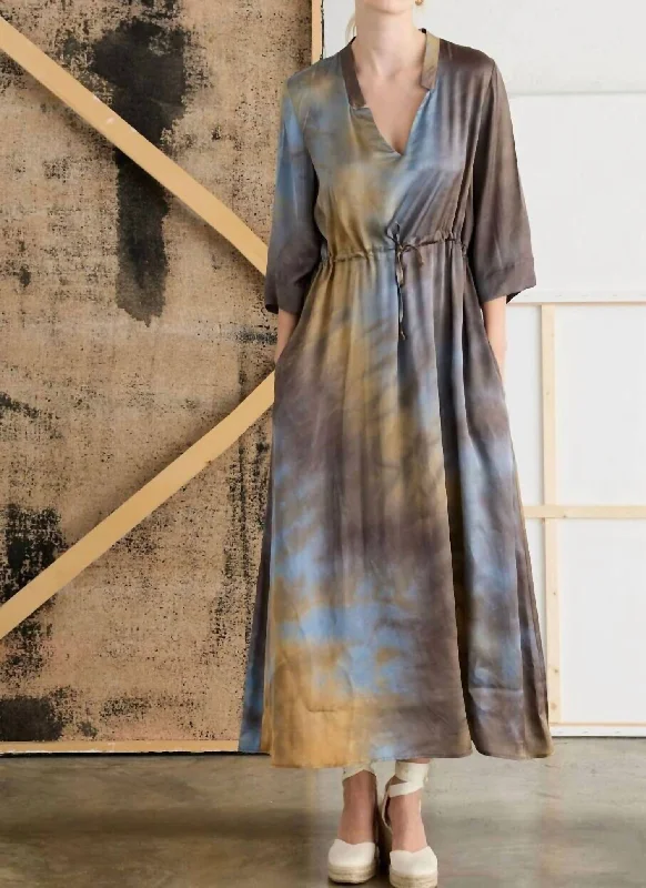 Tie Dye Midi Dress In Brown/blue