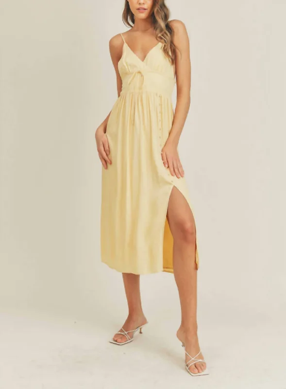 Button Midi Dress In Yellow Butter