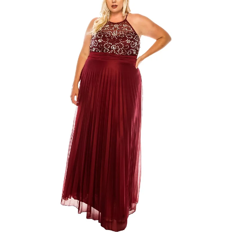 Plus Womens Beaded Sleeveless Evening Dress