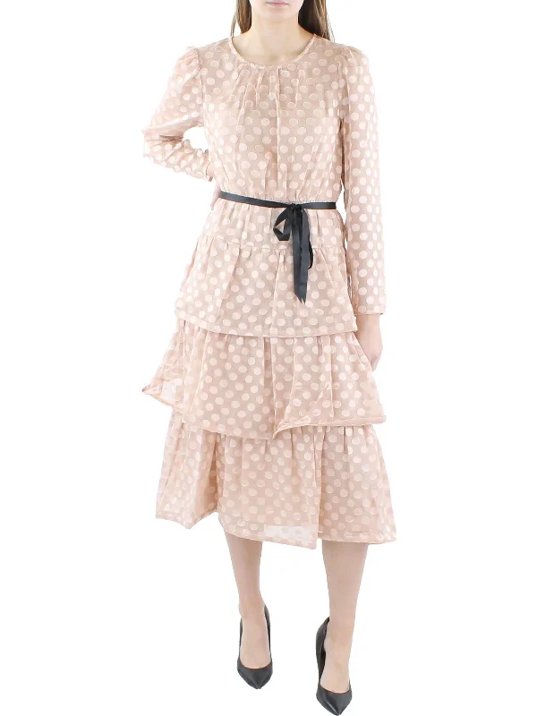 Womens Polka Dot Midi Cocktail And Party Dress