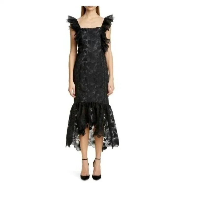 High Low Lace Cocktail Maxi Dress In Black