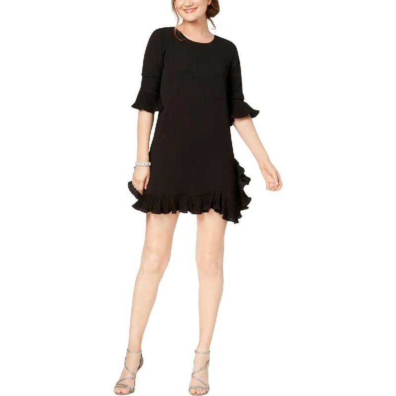 Petites Womens Pleated Ruffled Party Dress