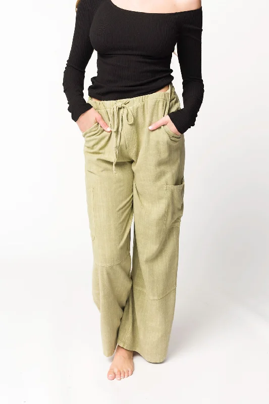 Kayley Mineral Wash Utility Pants in Basil