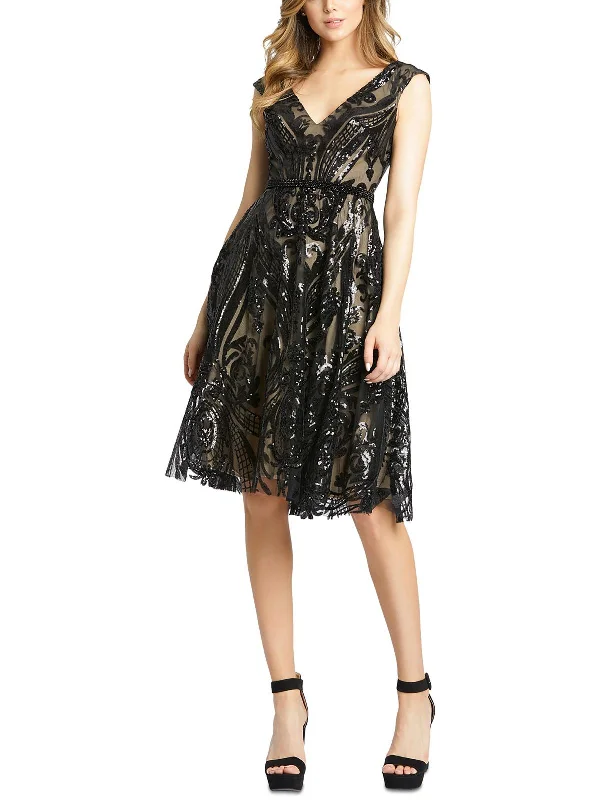 Womens Sequin Knee Cocktail and Party Dress