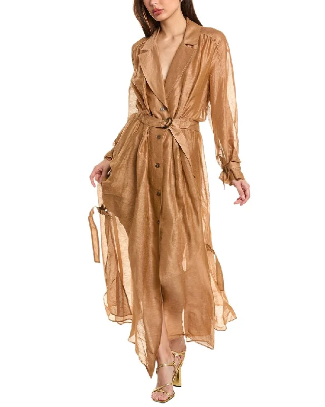 Alberta Ferretti Linen & Silk-Blend Maxi Shirtdress