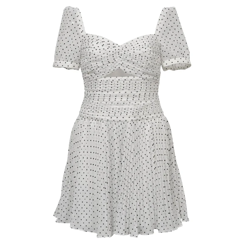 Self-Portrait Polka Dot Mini Dress in White Polyester