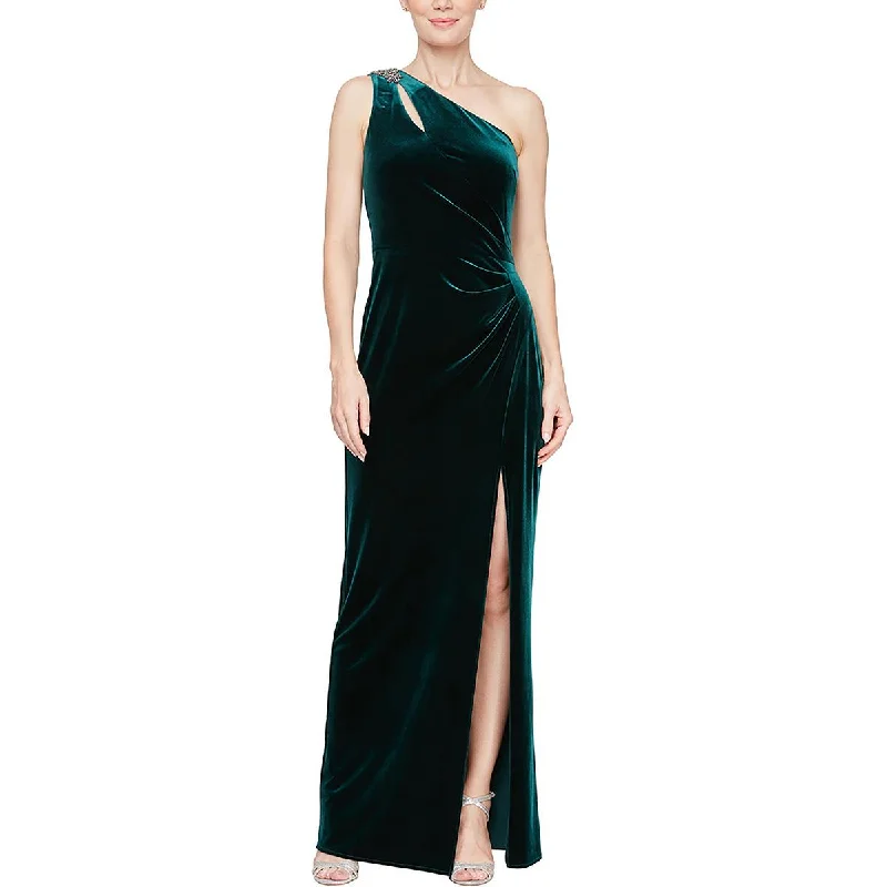 Womens Embellished One Shoulder Evening Dress